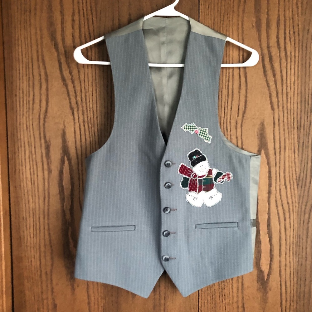 Vintage men’s holiday Christmas glittery snowman vest with pockets - Picture 1 of 8